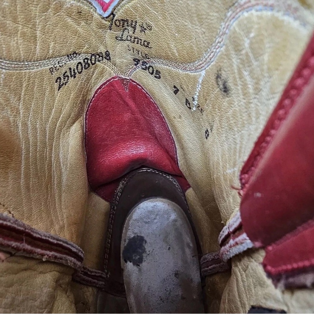 Tony Lama Red Leather Boots Western - Picture 4 of 9